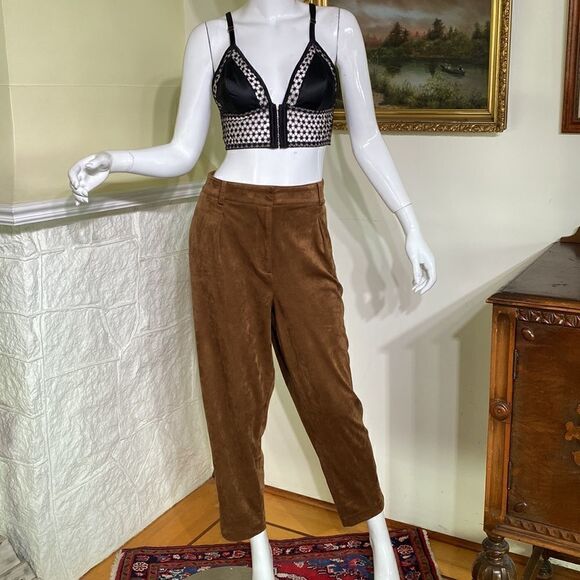 Calvin Klein Ultra Suede Pleated Front Crop Trousers - Picture 2 of 12